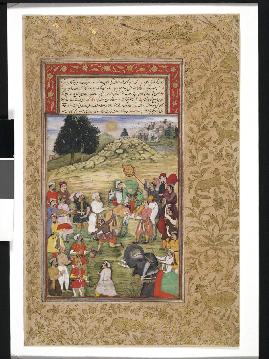 Akbar a caballo recibiendo homenaje de Islamic School