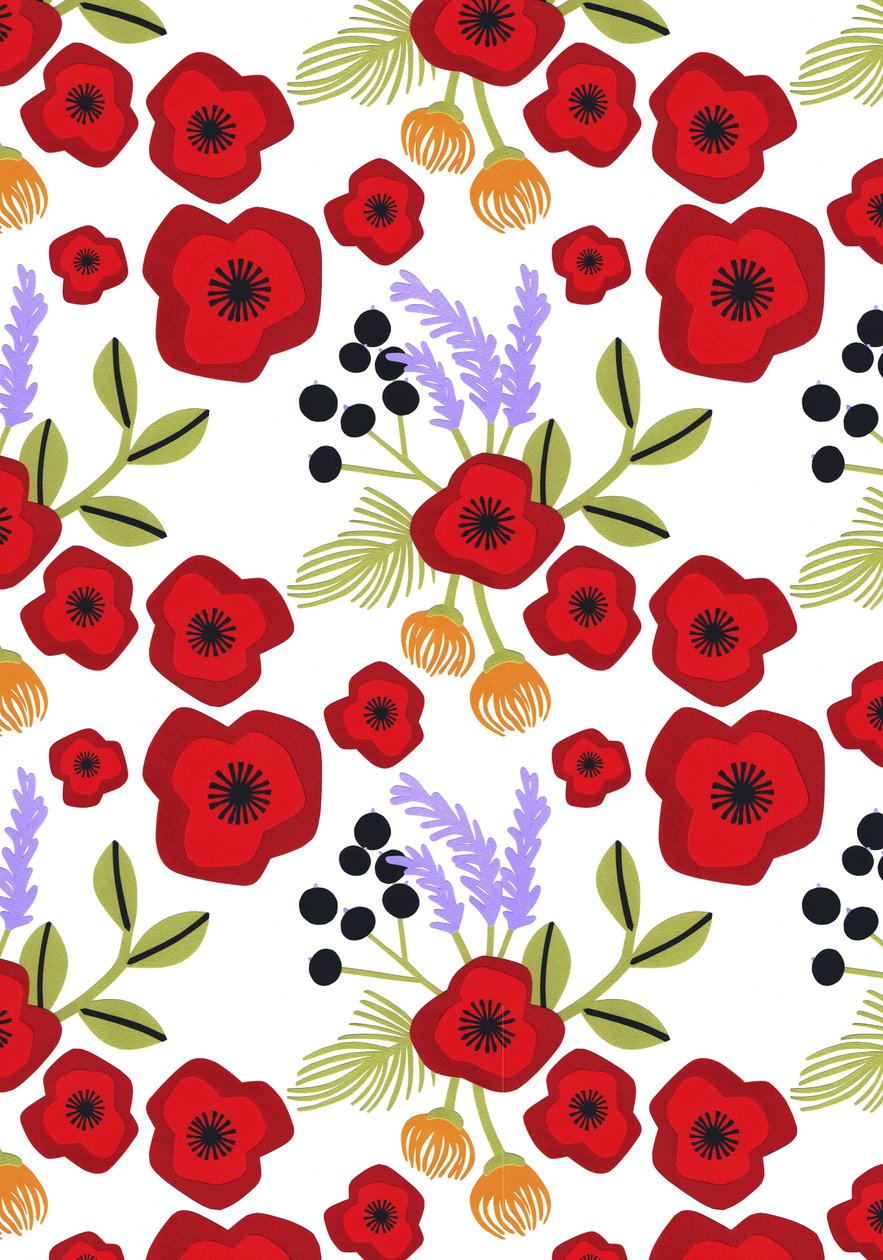 Amapola impresa, 2015 (papel cortado) de Isobel Barber