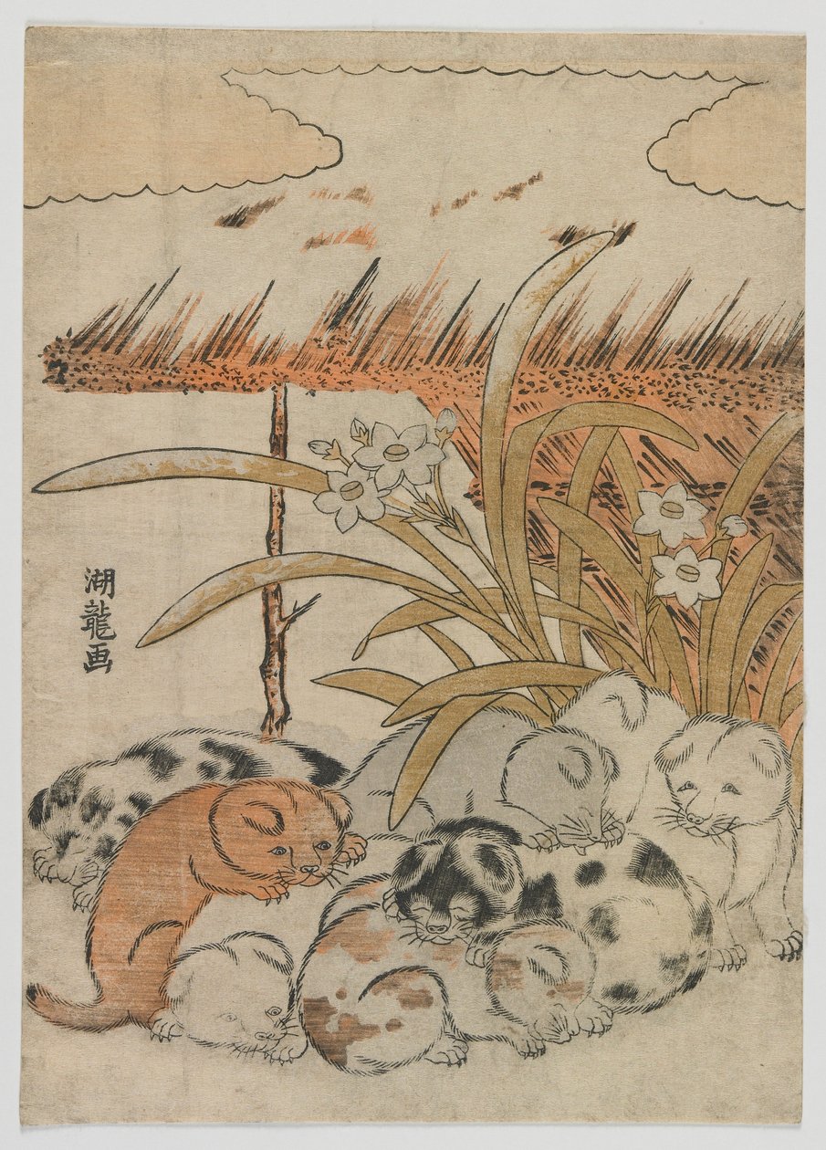 Cachorros en la nieve, período Edo, 1778 de Isoda Koryusai