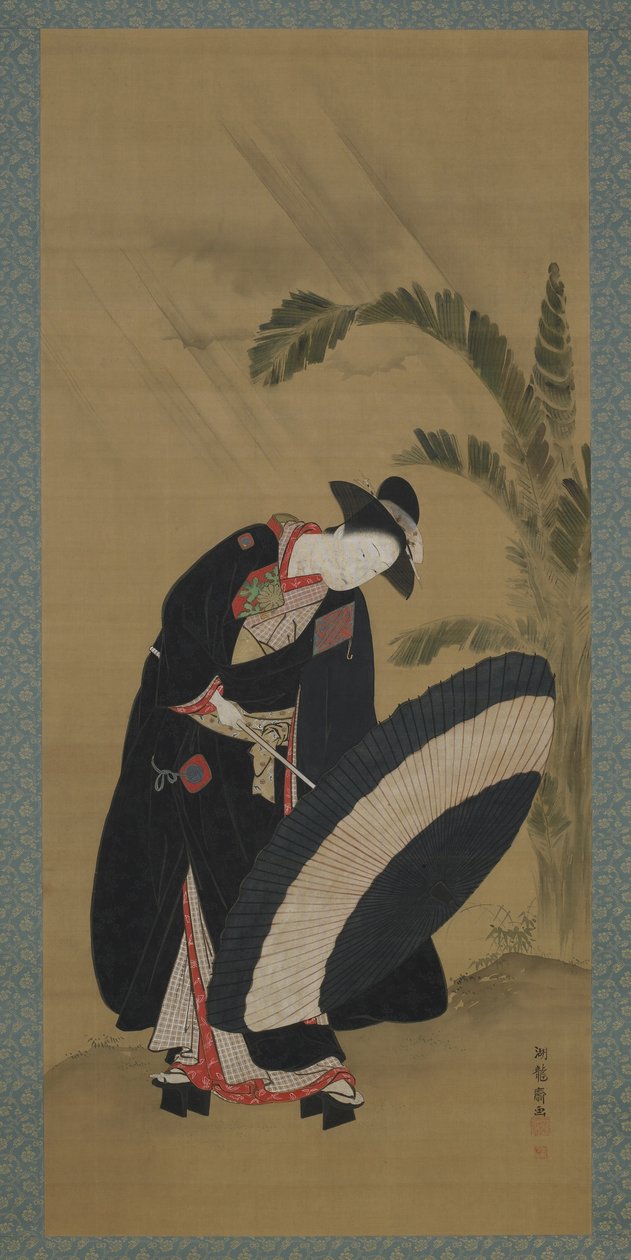 Verano: una joven levantando un paraguas, período Edo, c.1772-80 de Isoda Koryusai