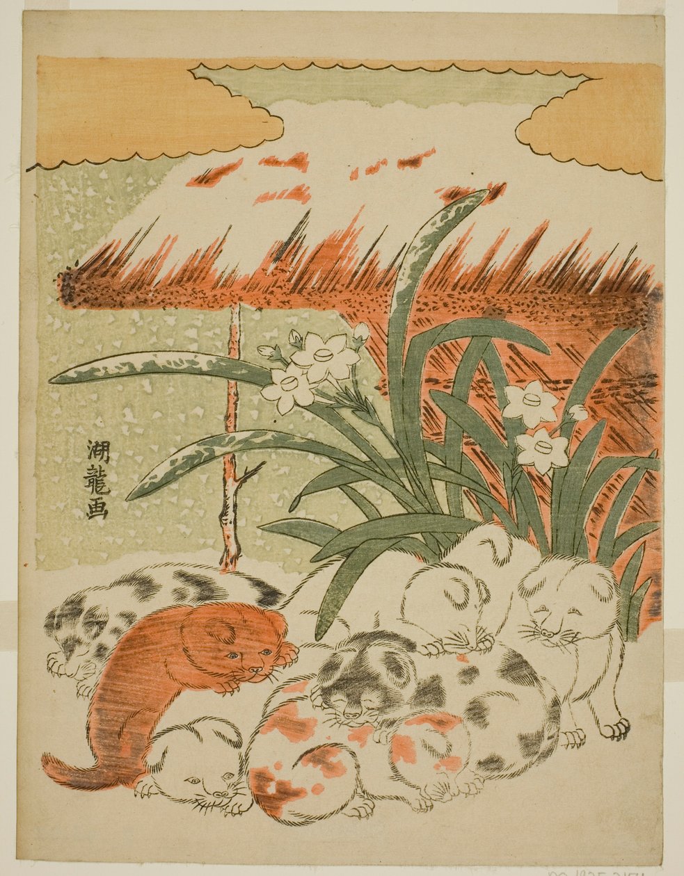 Cachorros en la nieve de Isoda Koryusai