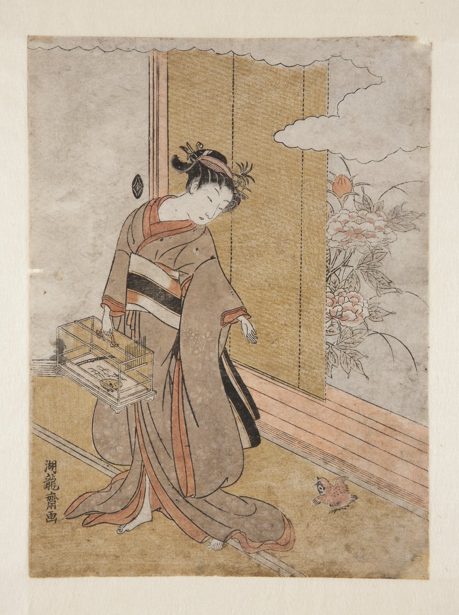 Mujer y gorrión de Isoda Koryusai