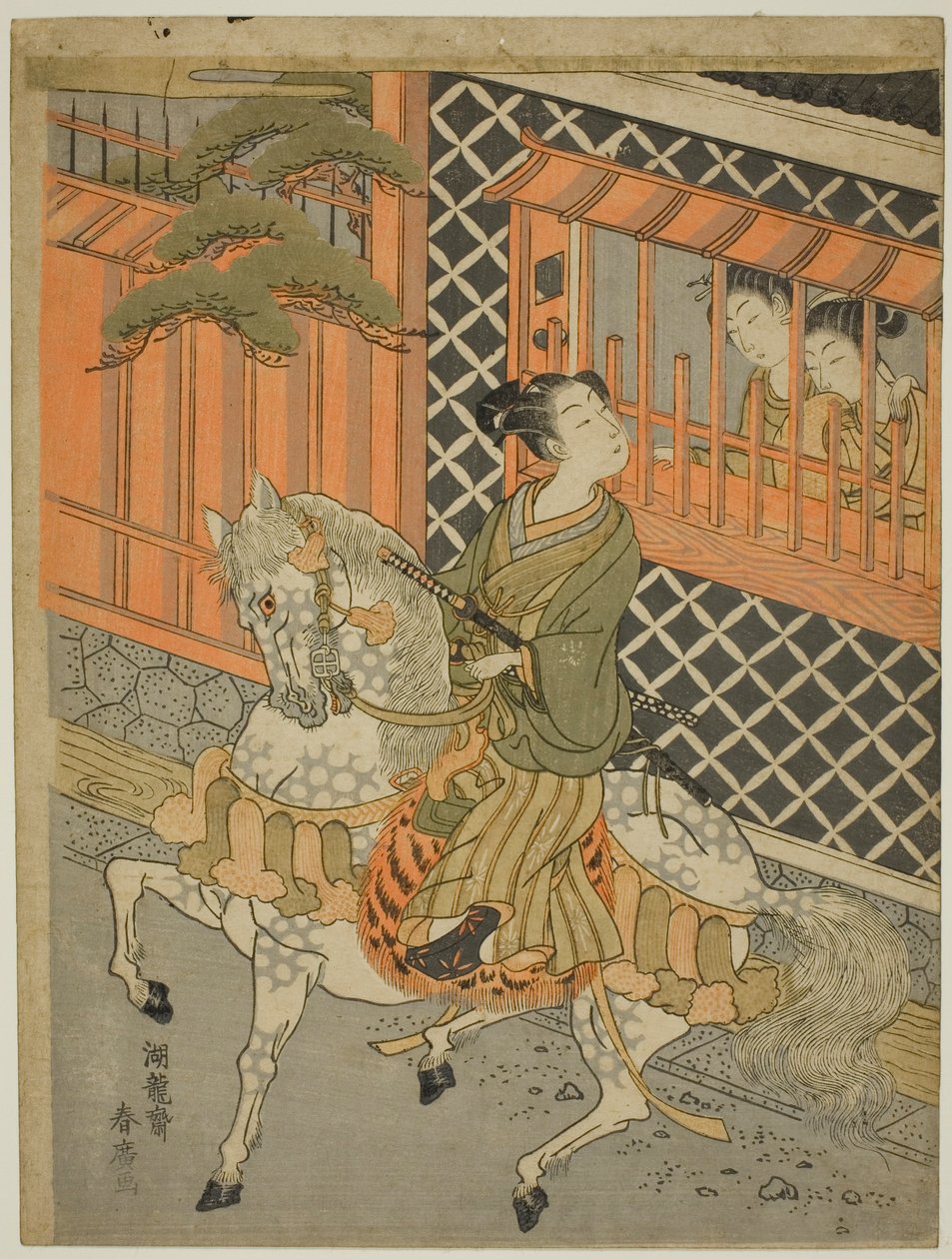 Joven samurái a caballo de Isoda Koryusai