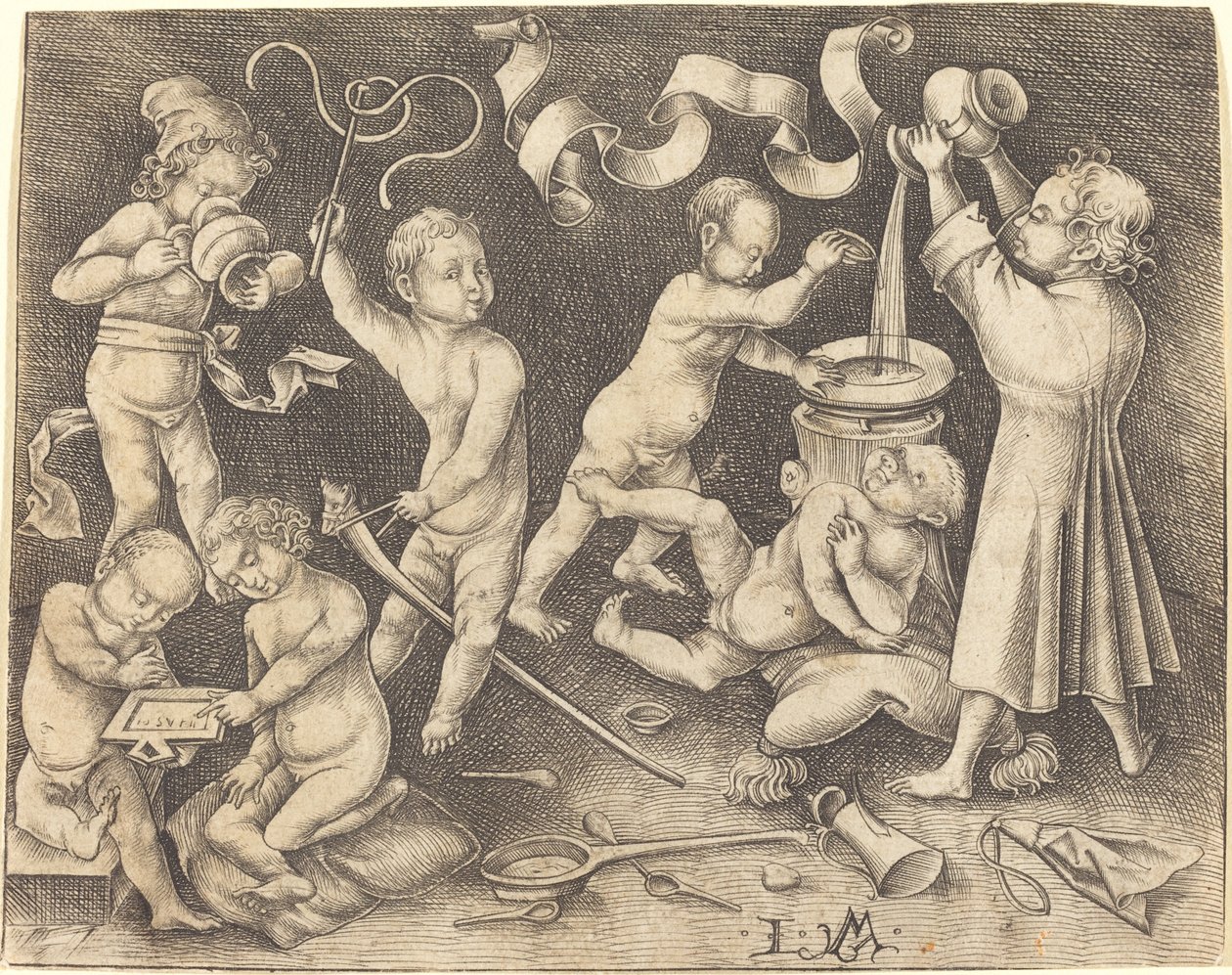 Siete niños jugando de Israhel van Meckenem