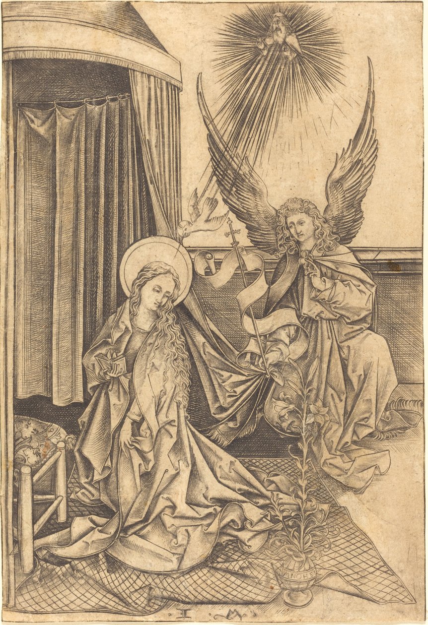 La Anunciación de Israhel van Meckenem after Martin Schongauer