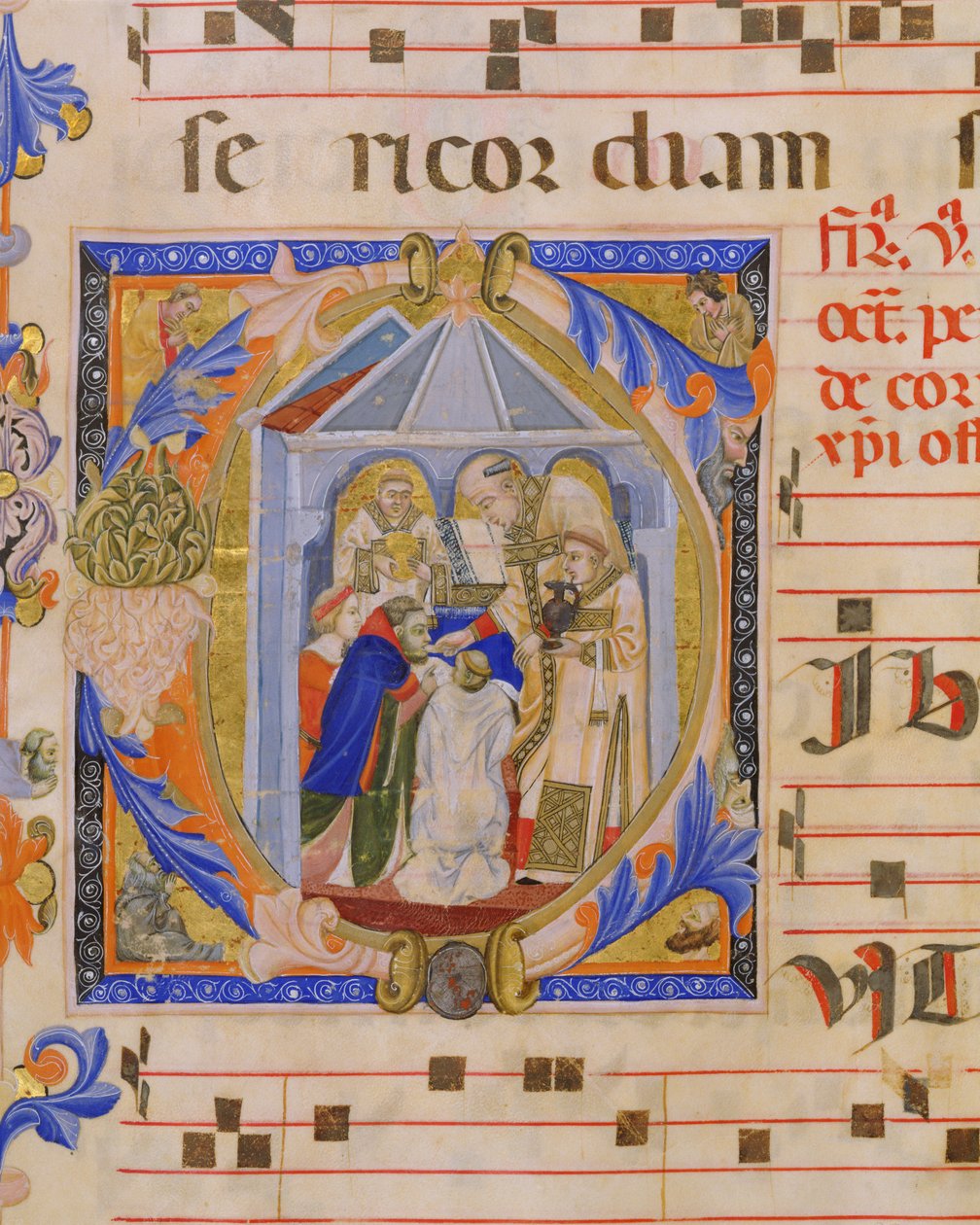 Ms 570 f.81v Inicial historiada C que representa la Eucaristía, del Misal D, por un iluminador toscano, de San Marco e Cenacoli de Italian School