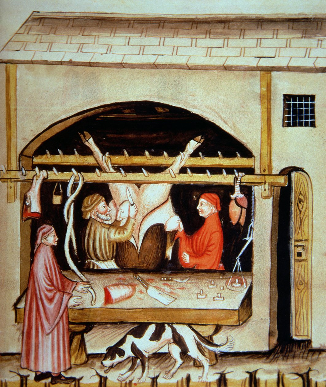 Los carniceros: Extrayendo las ubres, de Tacuinum Sanitatis de Italian School