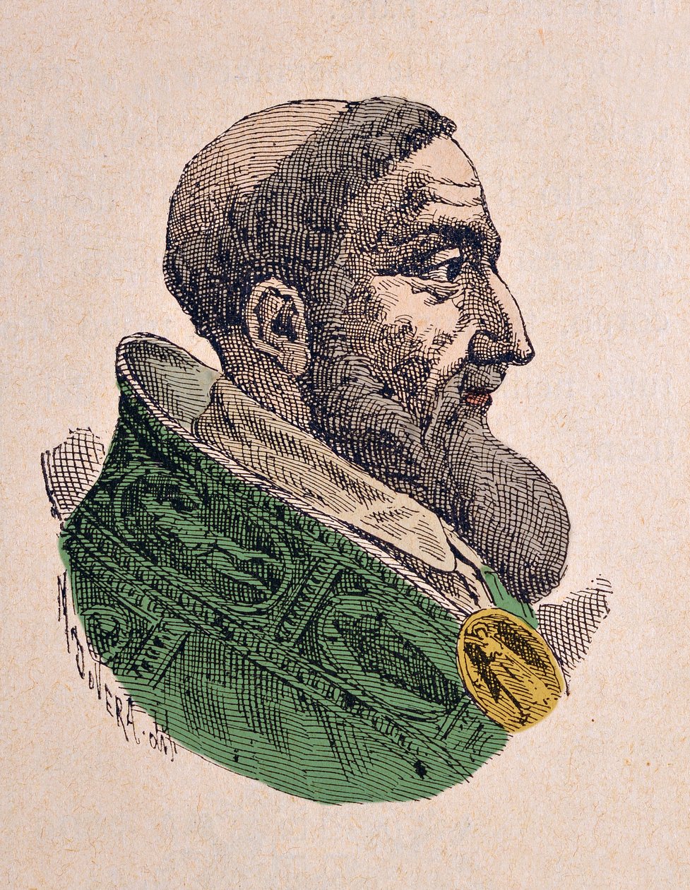 Retrato del Papa Inocencio IX (Innocenzo, Innocentius) (1591), 1898 (grabado con coloración posterior) de Italian School