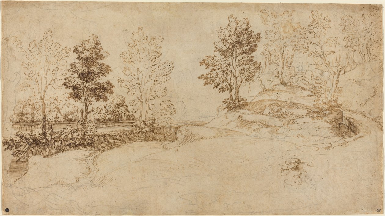 Paisaje fluvial de Italian 17th Century