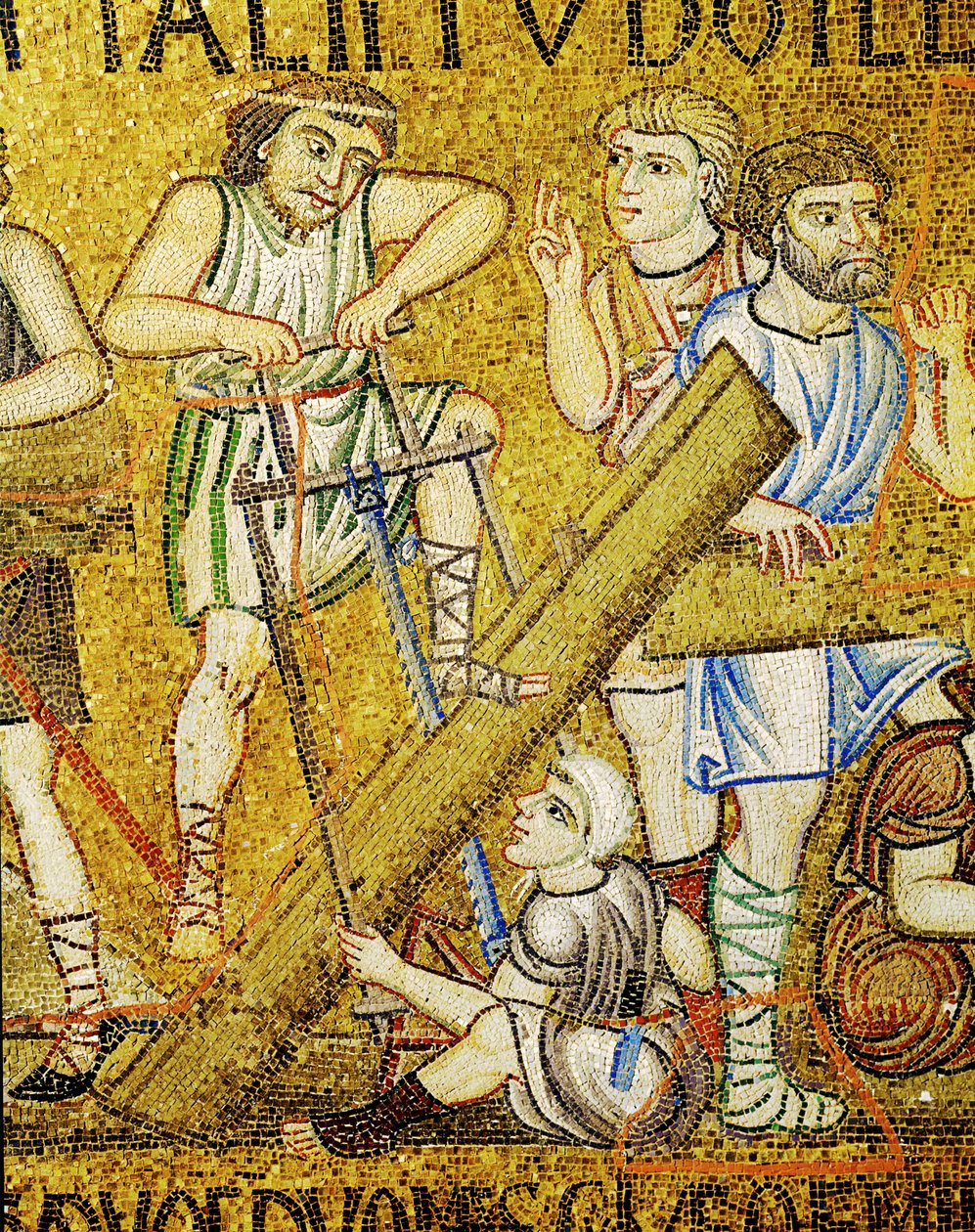 Artesanos construyendo el Arca ... (mosaico) de Italian School
