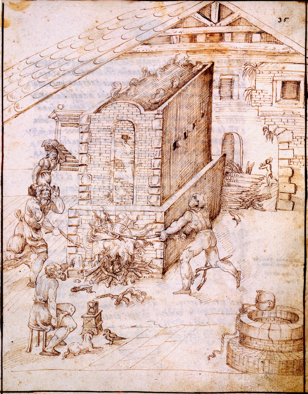 Encendiendo un horno temprano, c.1630s de Italian School