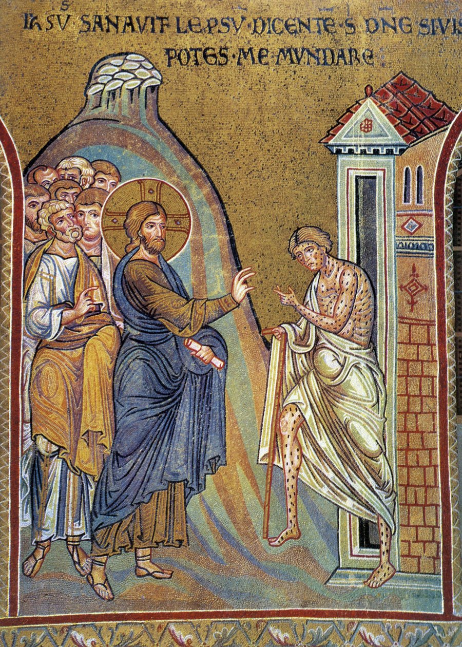 Curación del leproso - mosaico, Monreale, Italia de Italian School