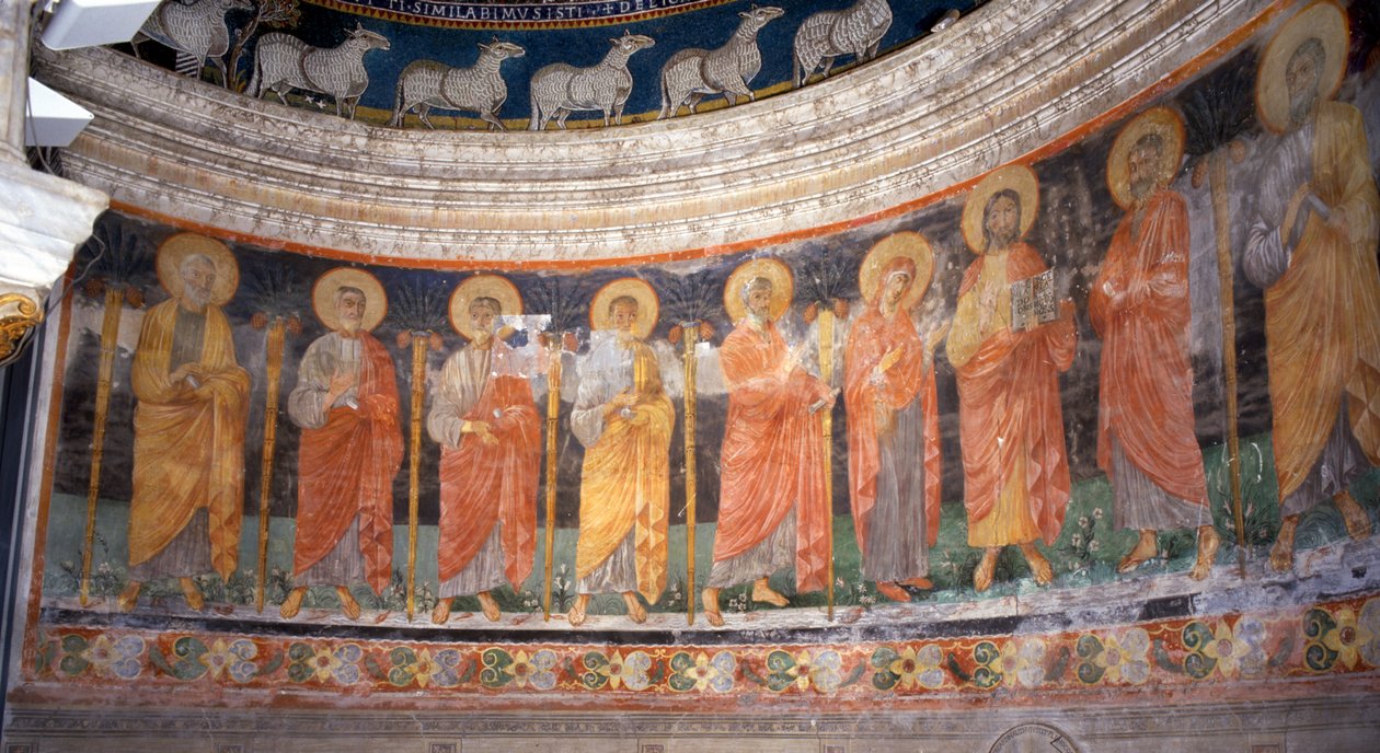 Jesús y María entre los Doce Apóstoles de Italian School