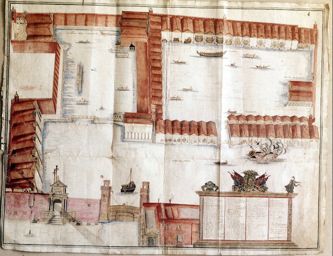 Mapa del Arsenal de Venecia en 1580 de Italian School