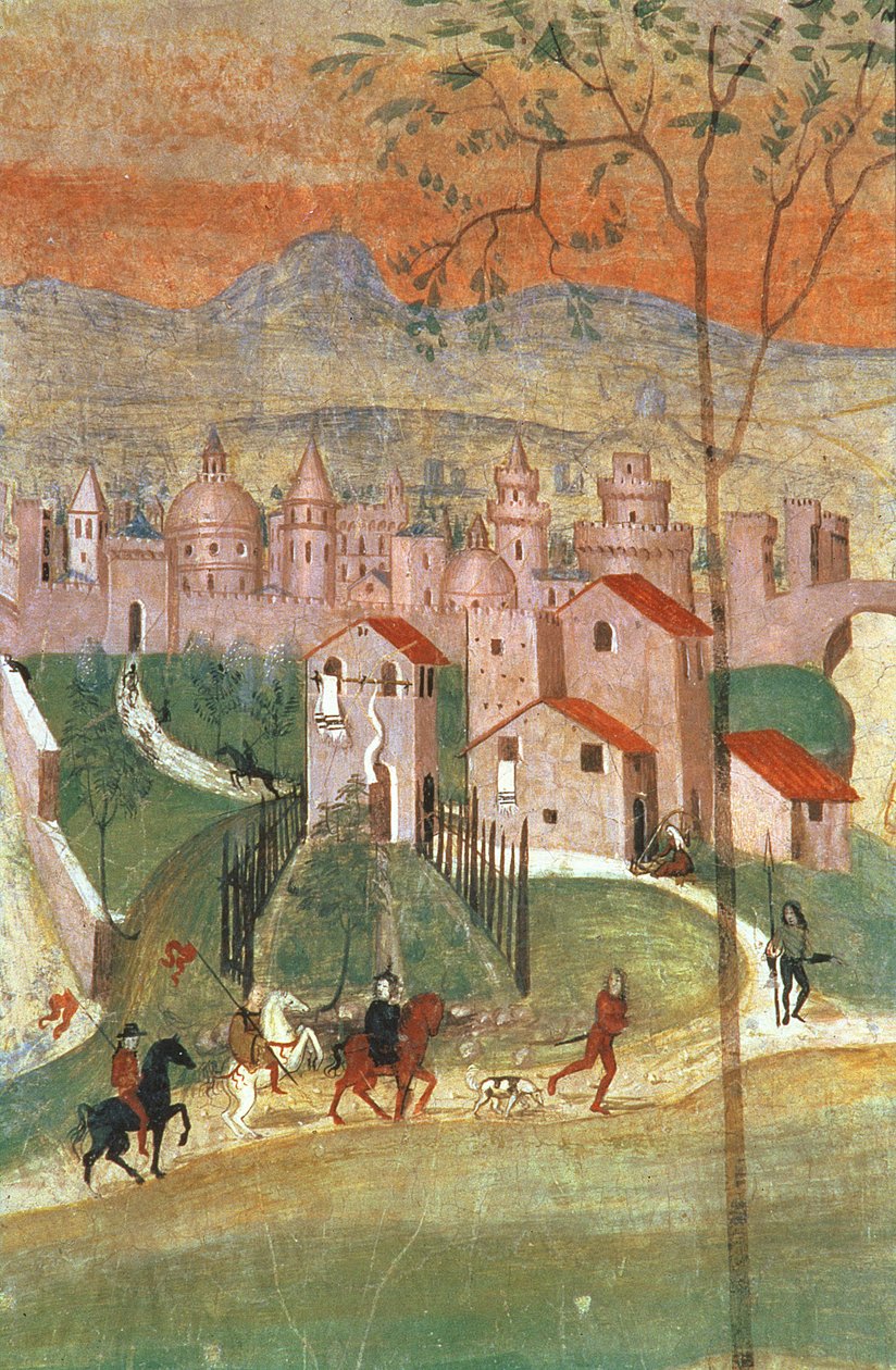 La ciudad de Prato (fresco) de Italian School