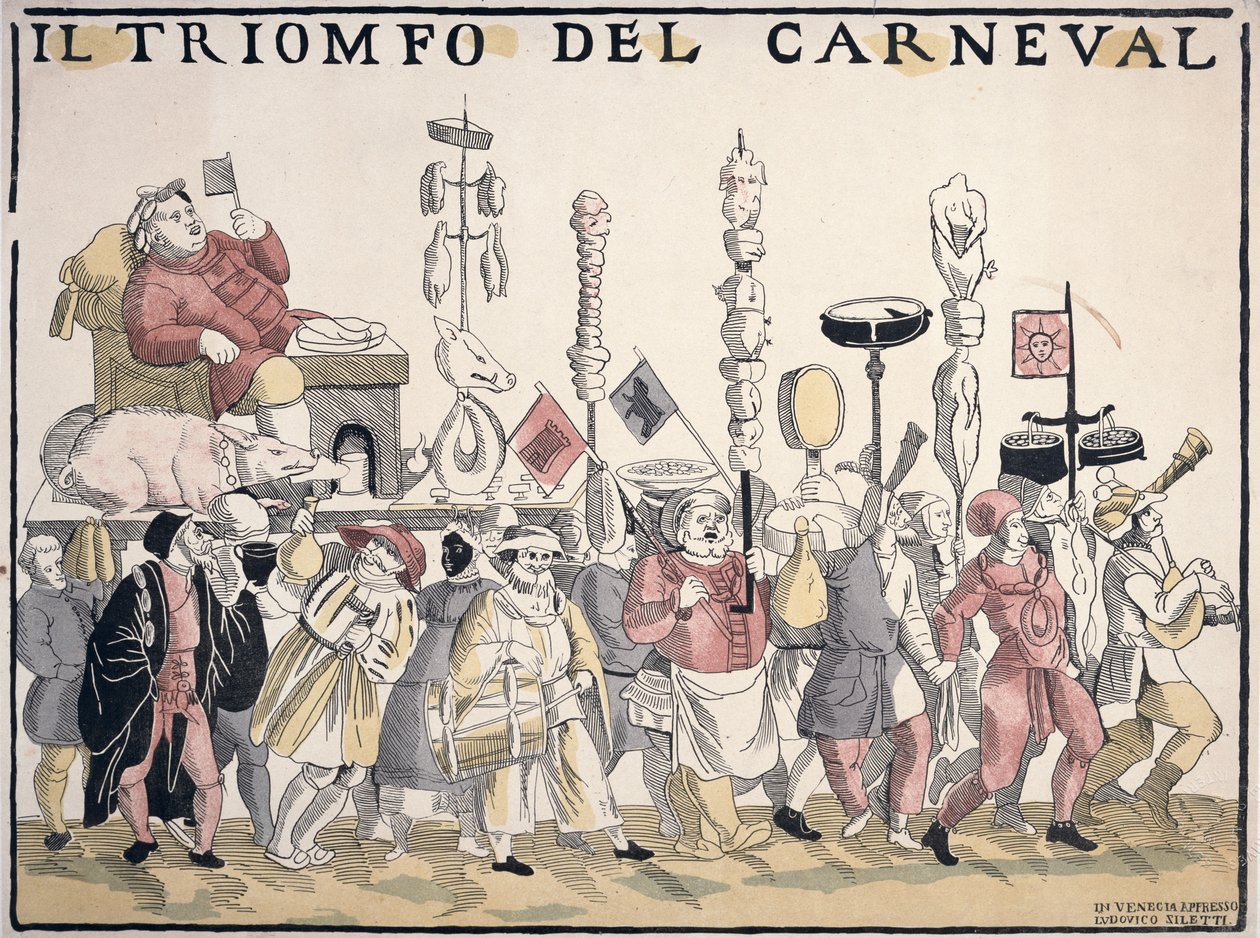 El Triunfo del Carnaval (grabado a color) de Italian School