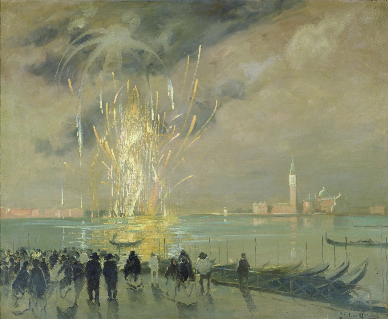 Fuegos artificiales sobre la laguna, c.1914 de Italico Brass