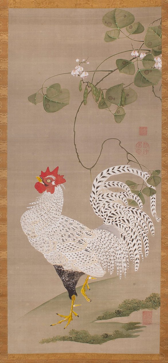 Pergamino colgante (gallo blanco) de Ito Jakuchu