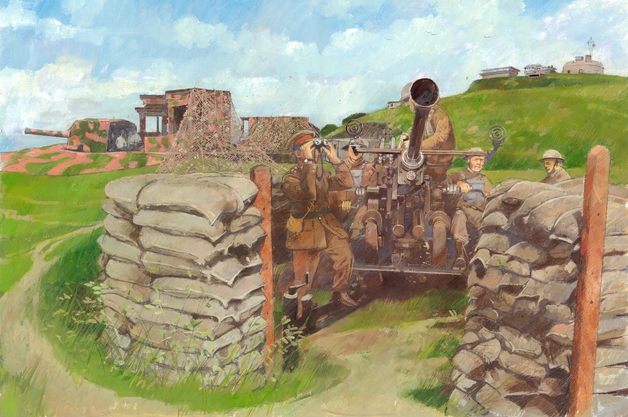 Cañón Bofors, Castillo de Pendennis, c. 1943, c. 1990-2010 de Ivan Lapper