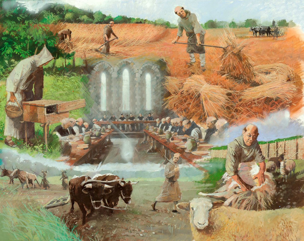 Monjes trabajando, siglo XIII, c1990-2010 de Ivan Lapper