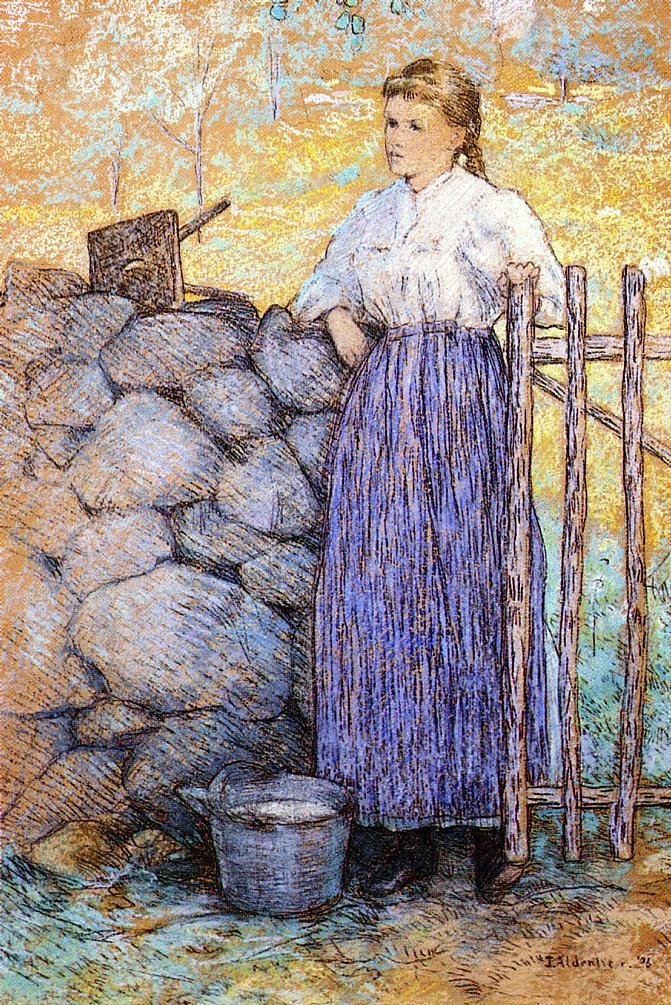 Niña de pie junto a una puerta de J. Alden Weir