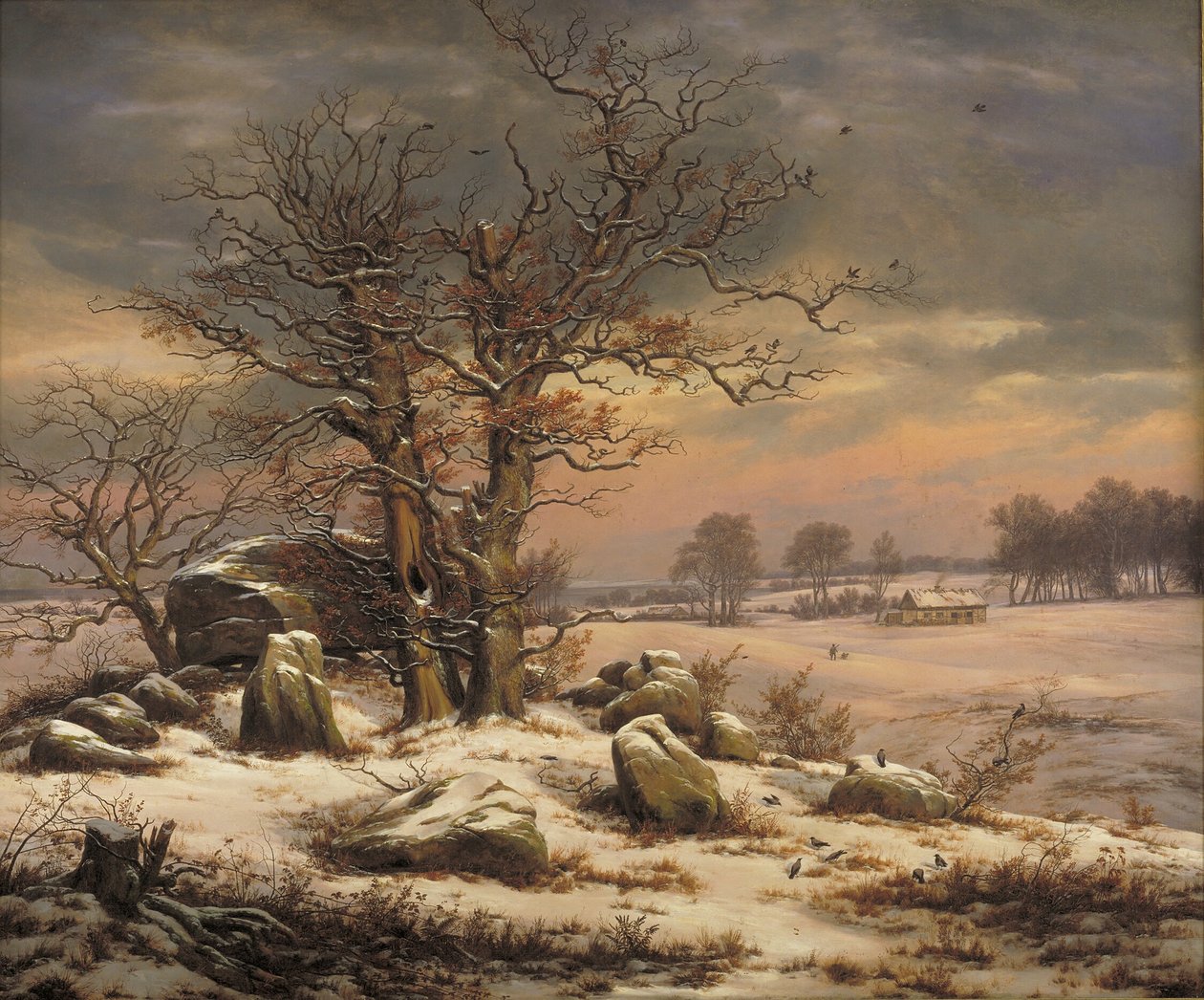 Paisaje de invierno cerca de Vordingborg, Dinamarca de Johan Christian Dahl