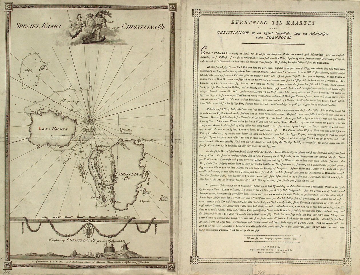 Mapa de Christiansø con texto de J.F. Clemens