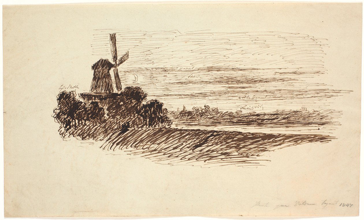 Un molino. Parte en la muralla de Copenhague de J.P. Møller