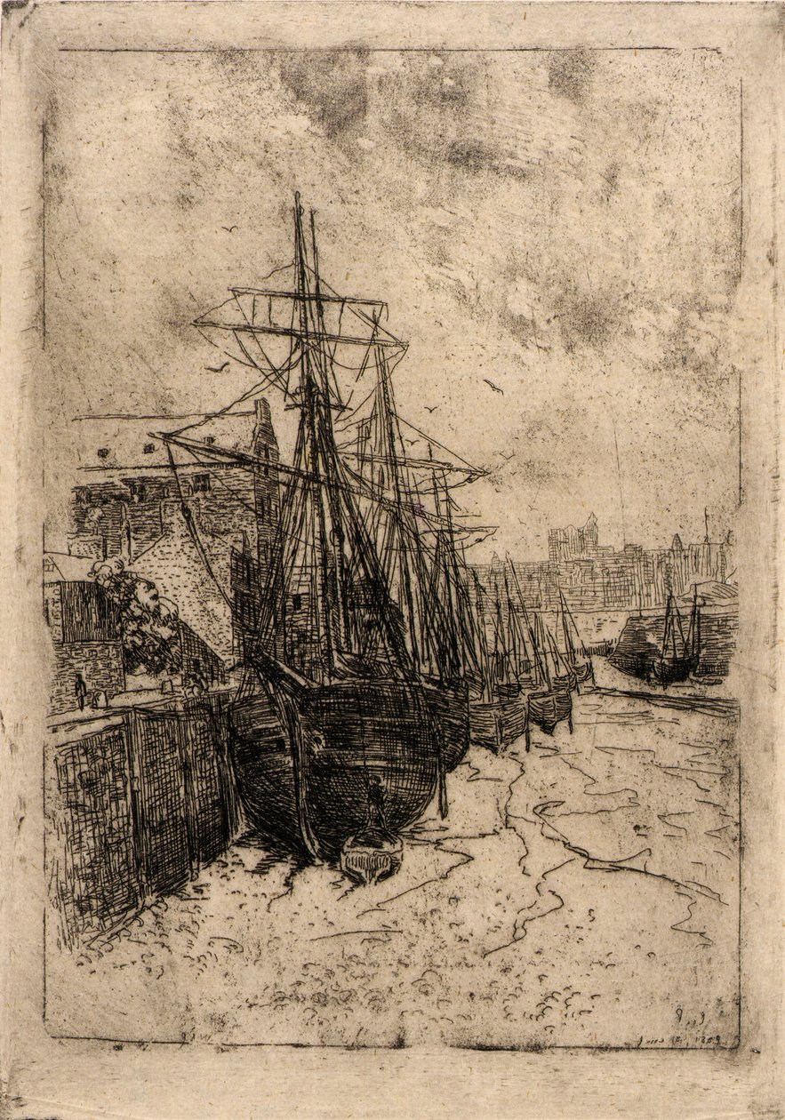 Barcos en marea baja--Isla de Man de J. Alden Weir