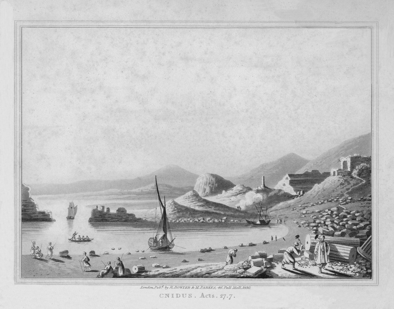 Cnido. Hechos. 27.7, 1830 de J. Clarke