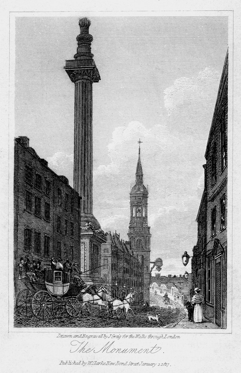 El Monumento, Ciudad de Londres, 1817 de J. Greig