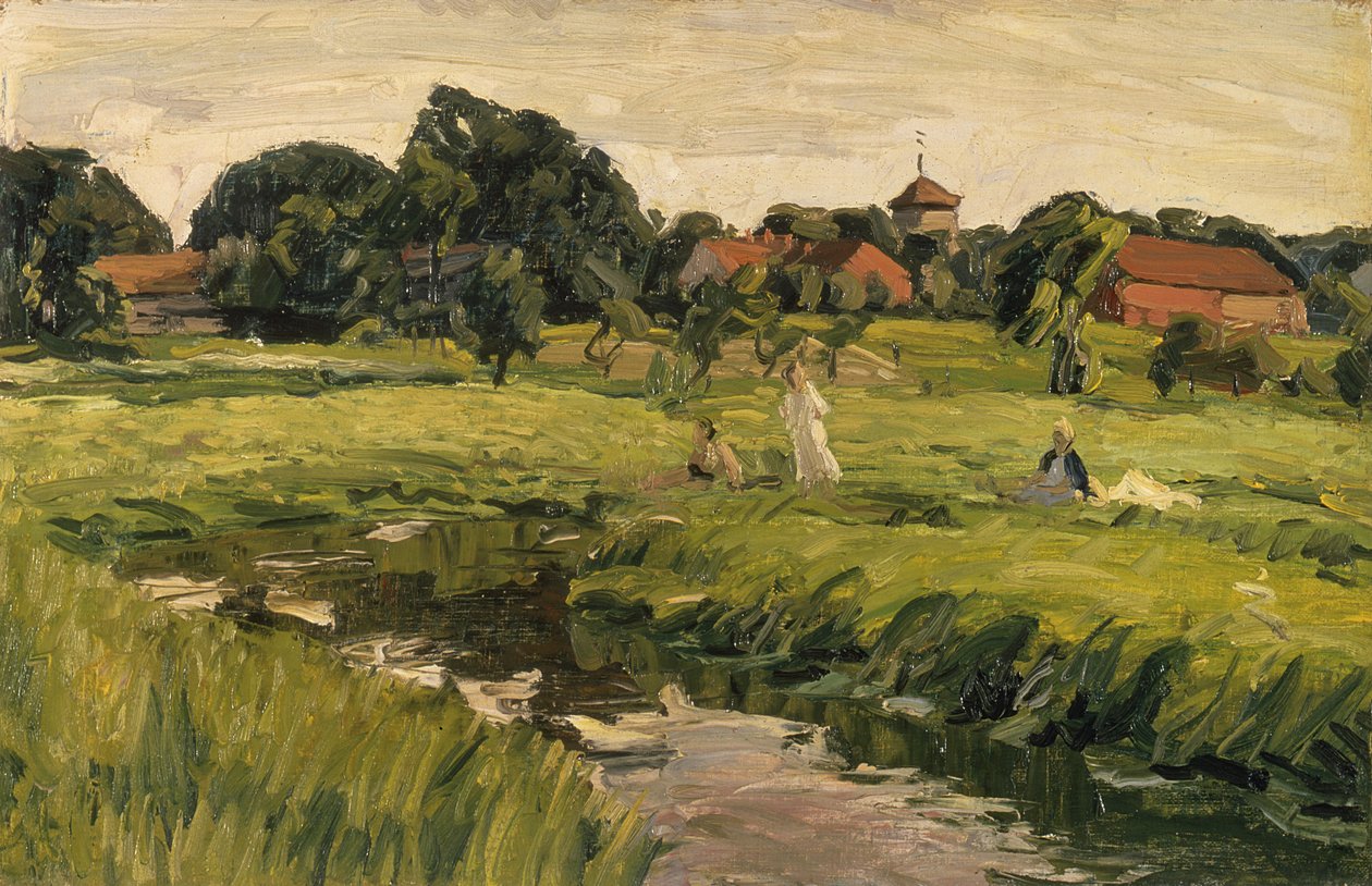 Niños junto al arroyo (óleo sobre lienzo) de J. Hansch