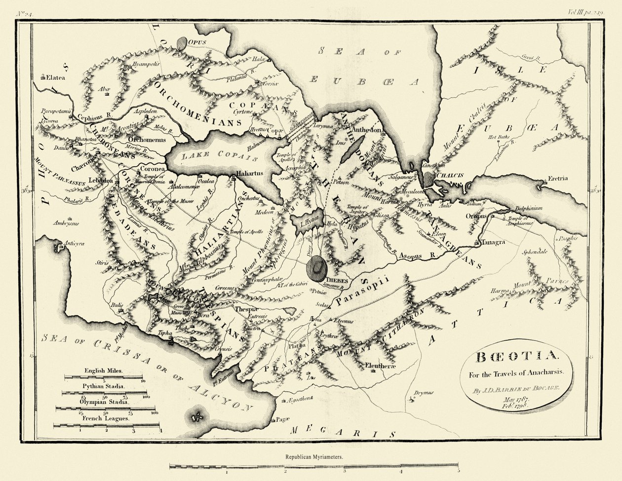 Mapa de la Antigua Beocia de J. J. Barthélemy