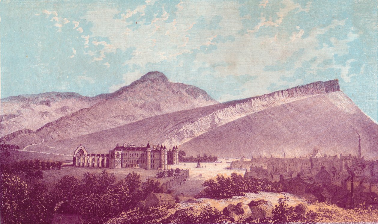 Palacio de Holyrood y Arthur Seat, c. 1880 de J Ramage