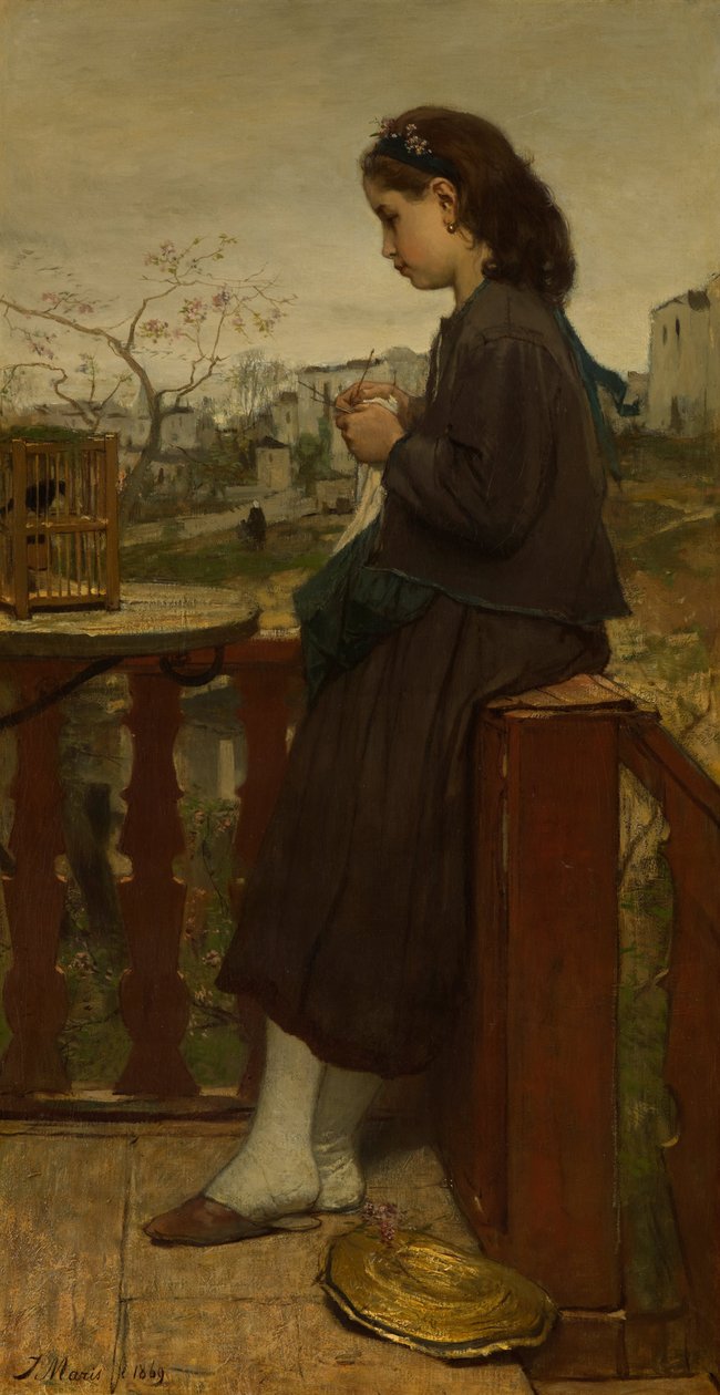 Niña tejiendo en un balcón, Montmartre de Jacob Henricus or Hendricus Maris