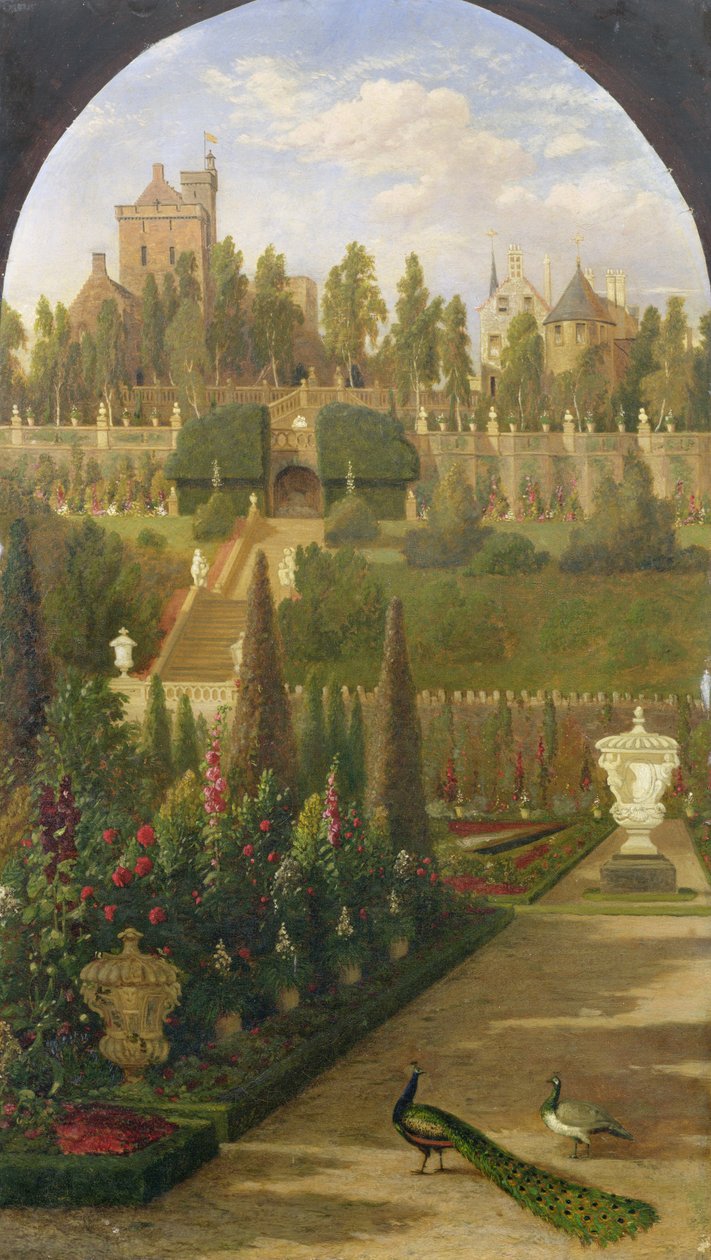 Castillo de Drummond, Perthshire, visto desde los jardines, 1847 de Jacob Thompson