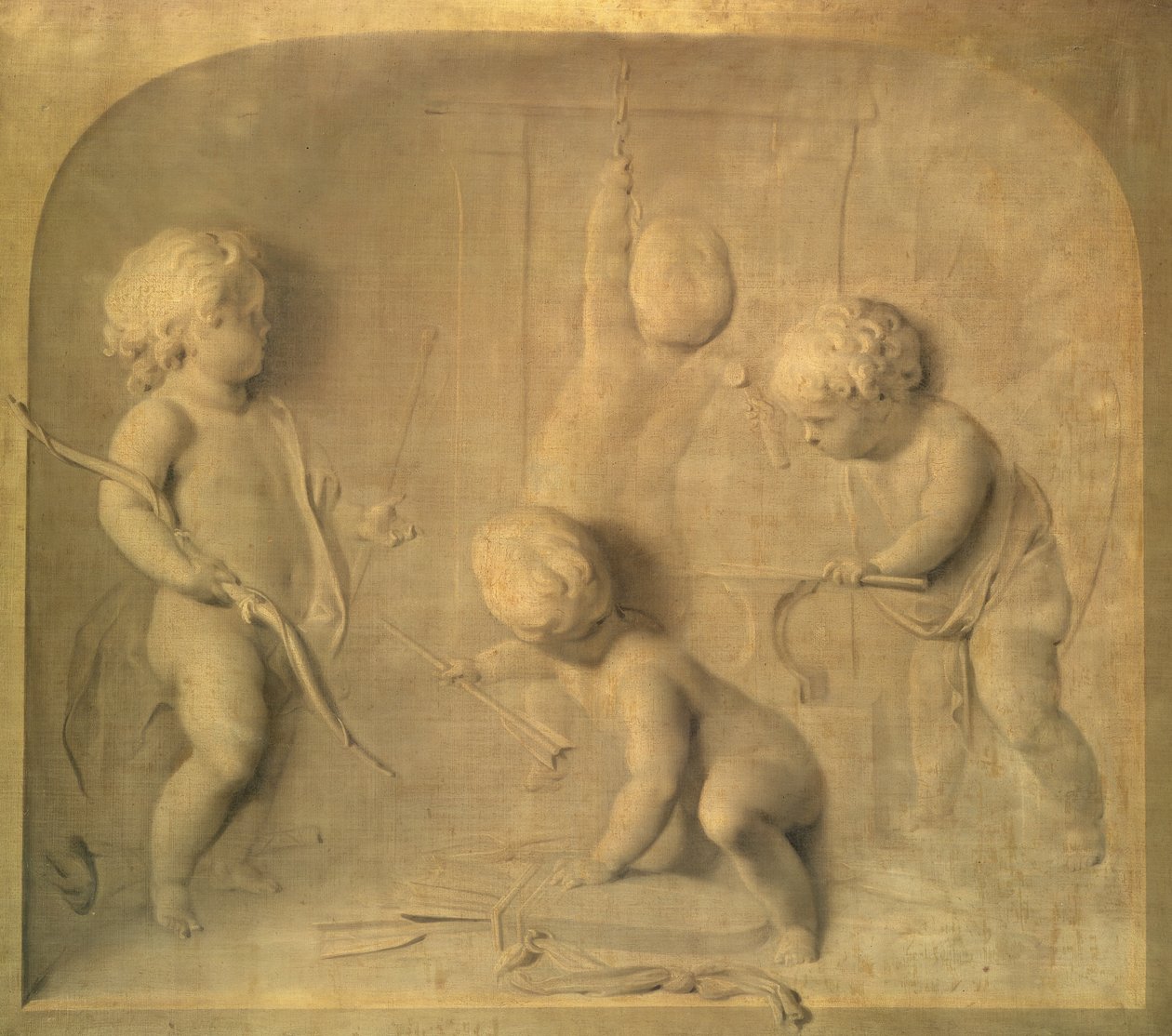 Putti fabricando las flechas de Cupido de Jacob de Wit