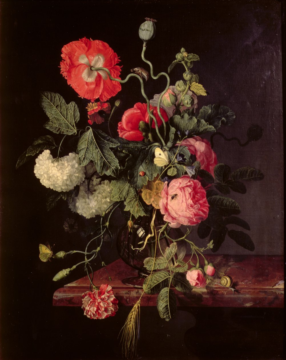 Flores en un jarrón de vidrio, 1667 de Jacob van Walscapelle