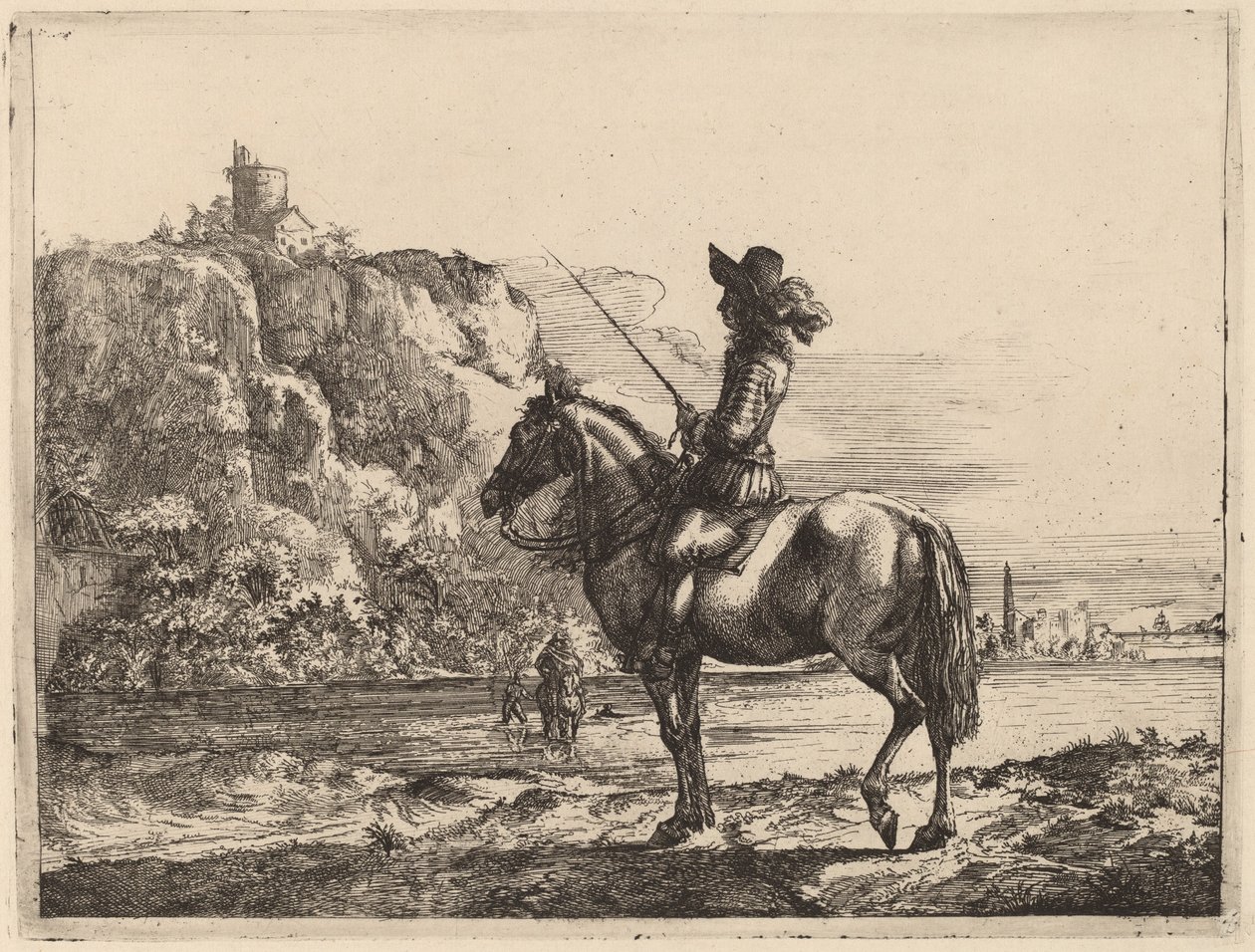 Paisaje fluvial con jinete de Jacob Duck
