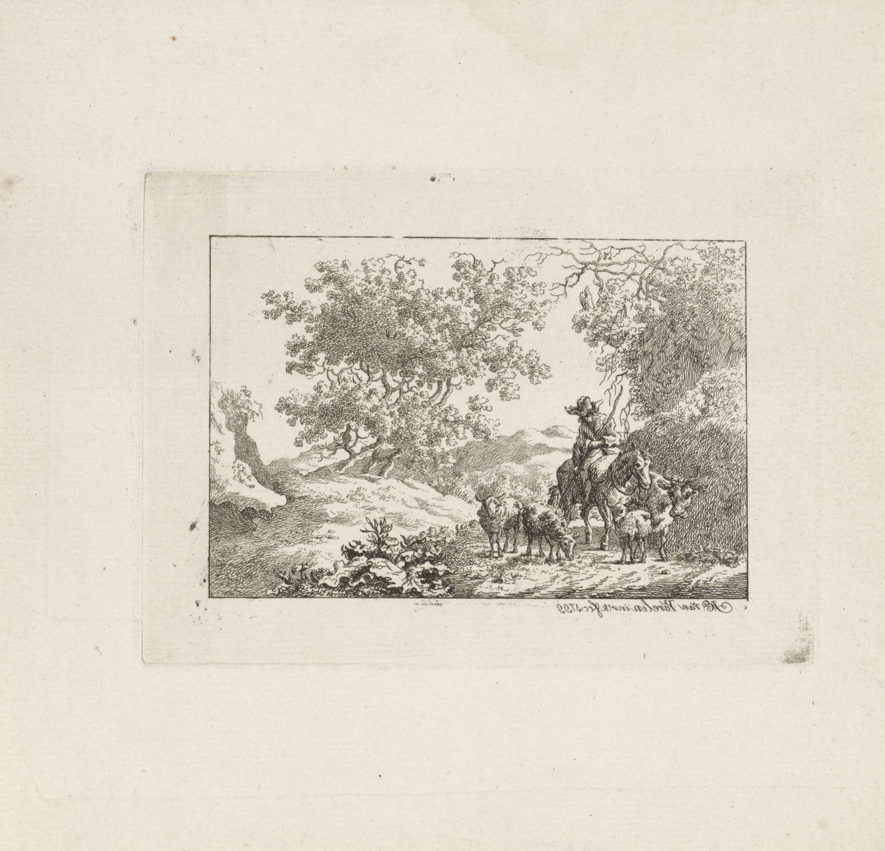Pastor a caballo con manada de Jacob Elias van Varelen