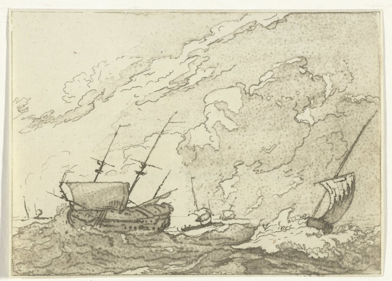 Barcos en una tormenta de Jacob Ernst Marcus