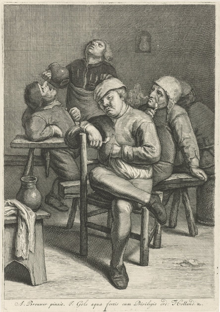 Escena de posada con campesinos fumadores. de Jacob Gole