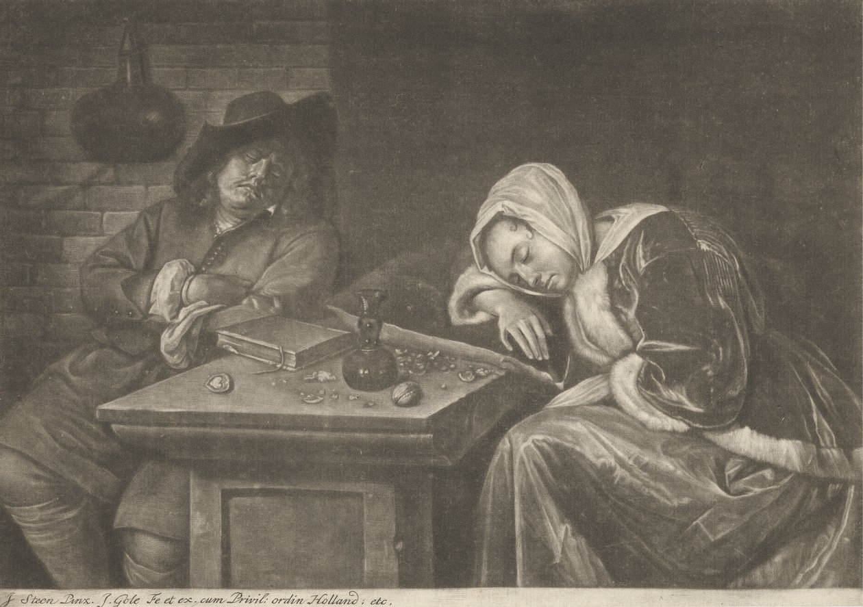 Hombre y su mujer durmiendo a la mesa de Jacob Gole