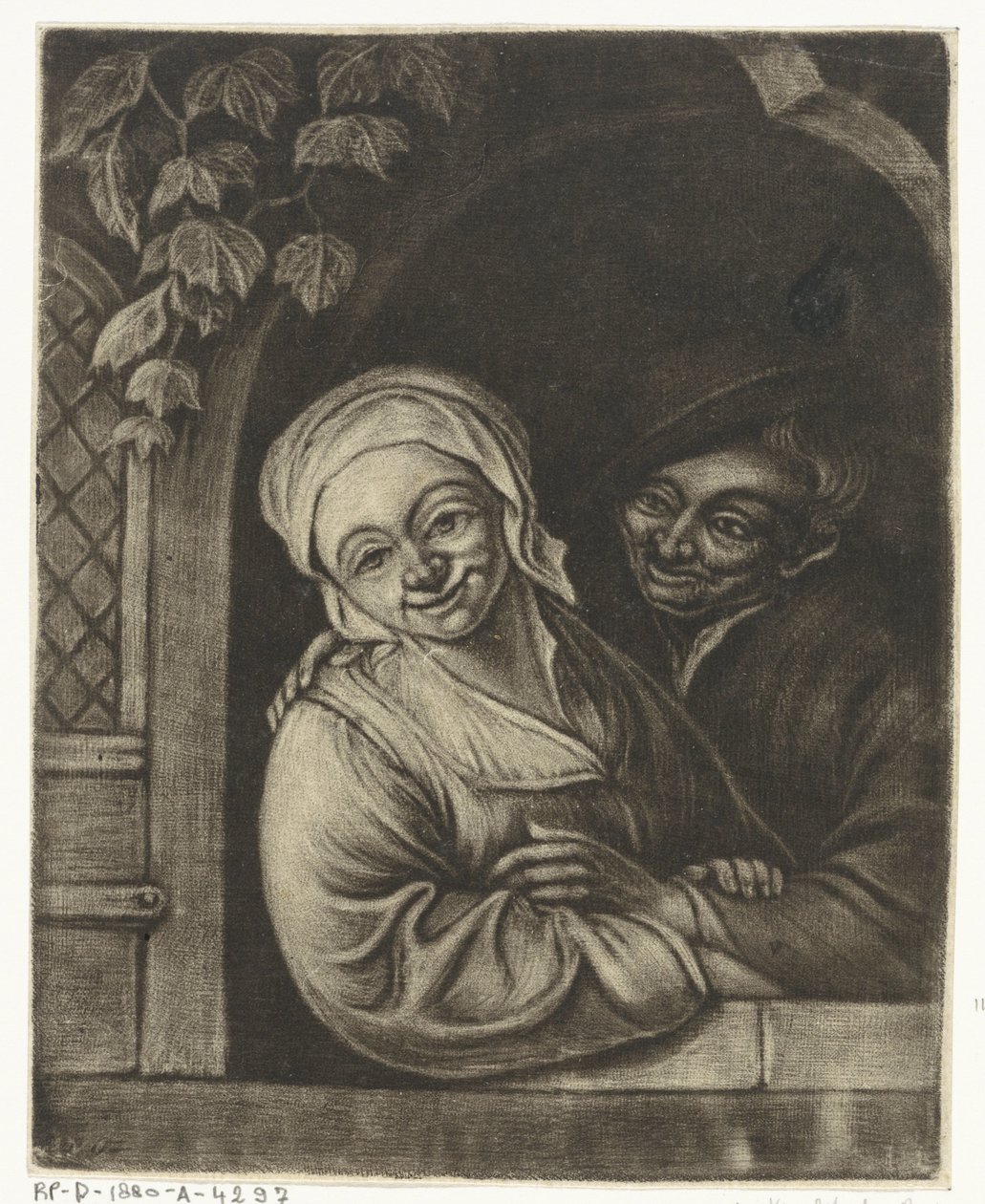 Pareja en la apertura de una ventana de Jacob Hoolaart
