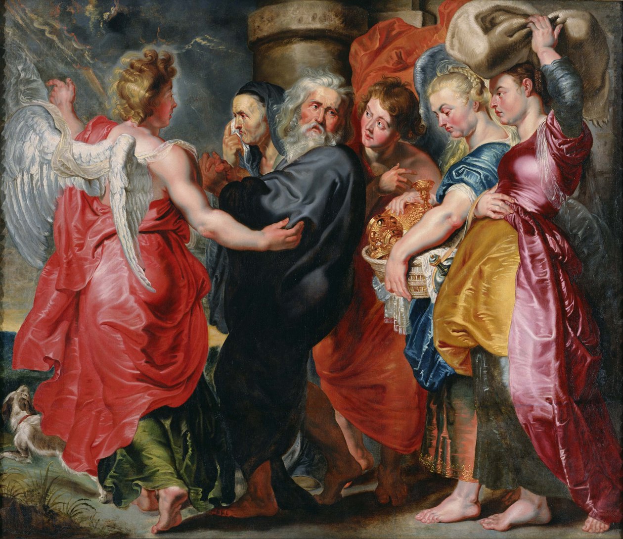 Lot y su familia abandonan Sodoma (basado en la composición de Rubens). de Jacob Jordaens