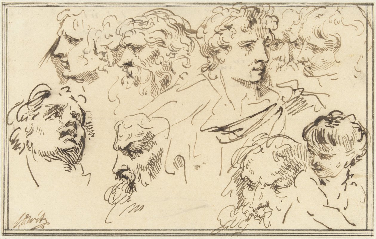 Hoja de estudio con diez cabezas de Jacob de Wit