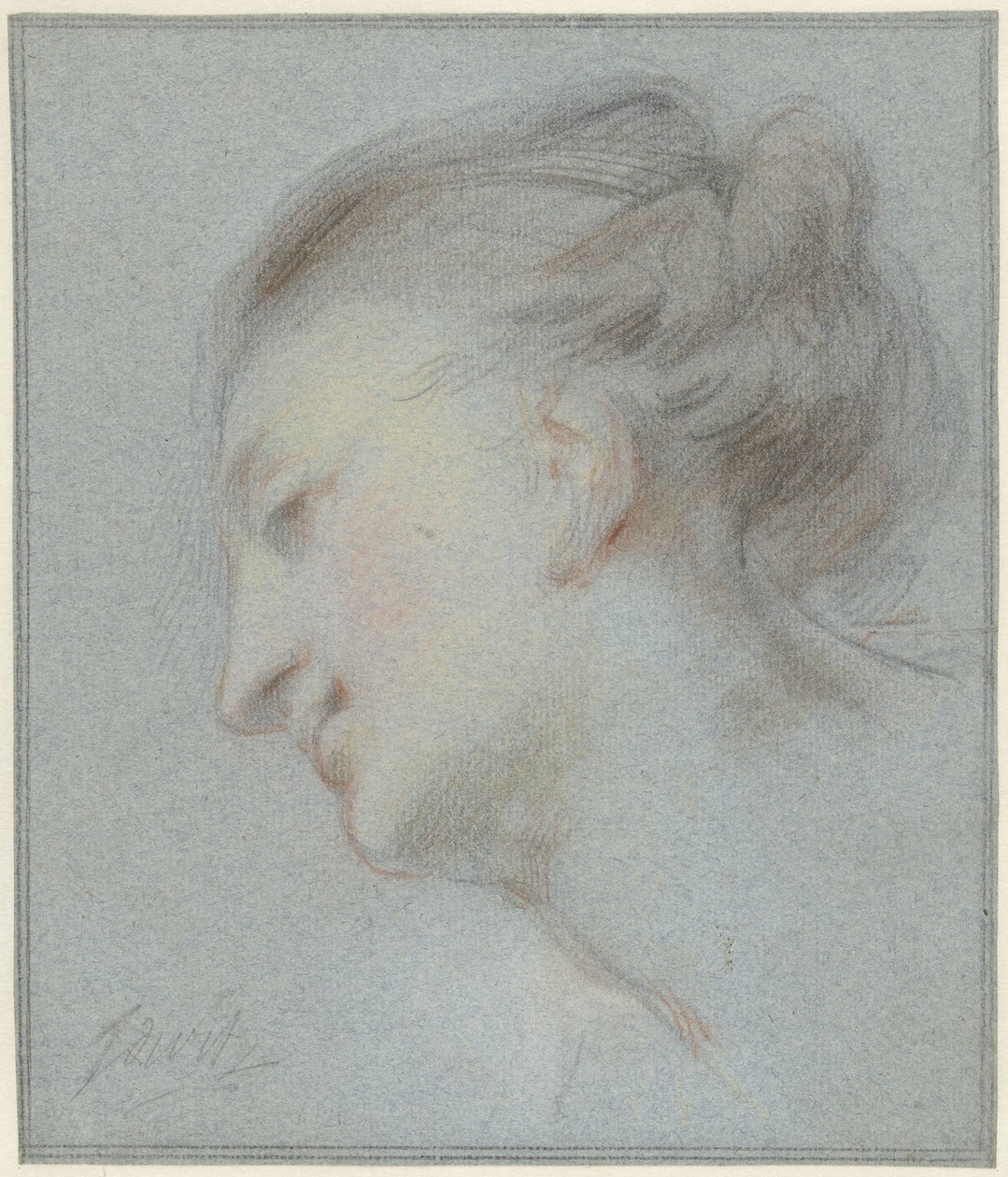 Cabeza de mujer, de perfil a la izquierda, girada hacia abajo. de Jacob de Wit