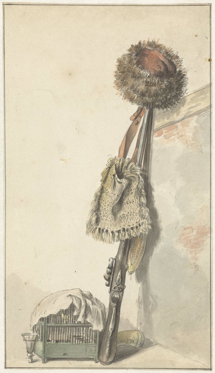 Bodegón de caza con jaula de pájaros de Jacob van Strij