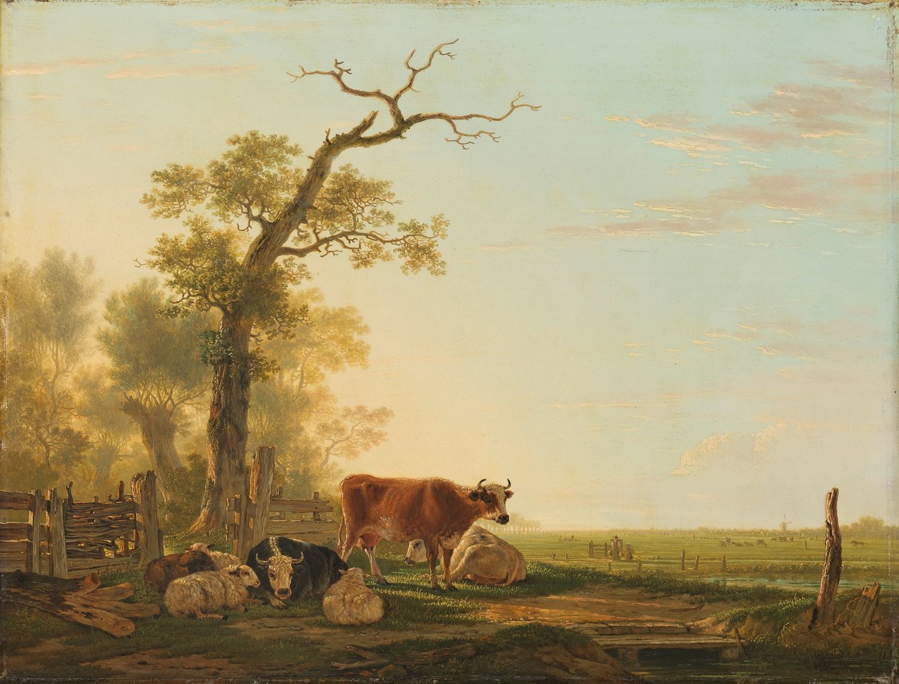 Paisaje de pradera con animales de Jacob van Strij