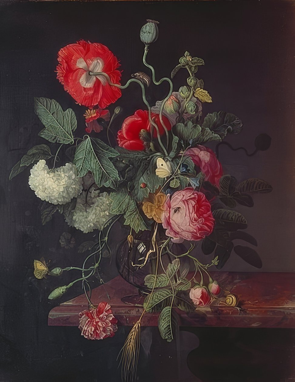 Flores en un jarrón de vidrio. 1667 de Jacob van Walscapelle